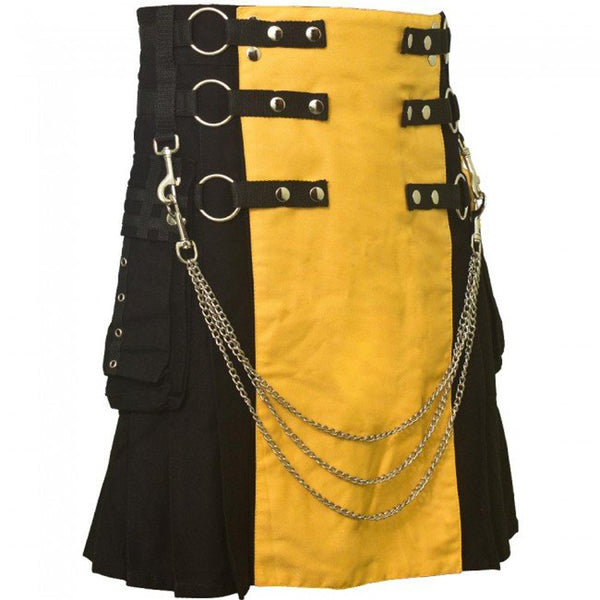 Black & Yellow Chrome Chain Hybrid Utility Cotton Kilt