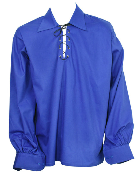 Scottish Highland Royal Blue Jacobean Jacobite Ghillie Kilt Shirt