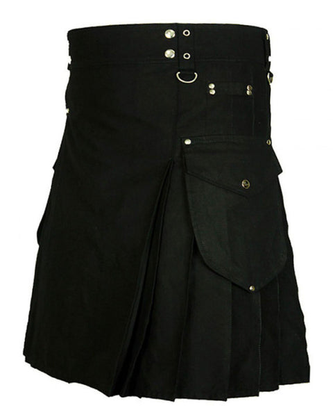 Imperial Black Cotton Utility Kilt For Active Men