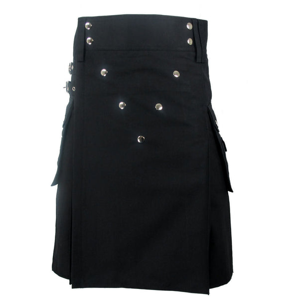 Men's Black Heavy Duty Deluxe Utility Cotton Kilt