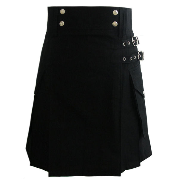 Ladies Black Cotton Utility Kilt