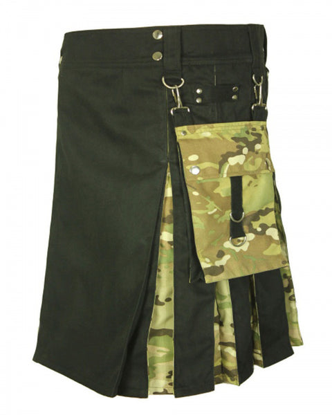 Black Cotton & Digital Camo Detachable Pocket kilt