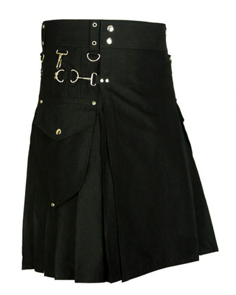 Imperial Black Cotton Utility Kilt For Active Men
