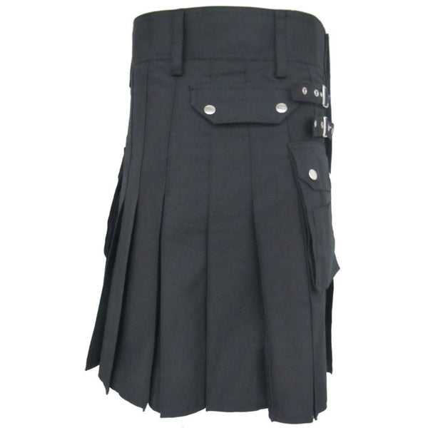 Men's Black Heavy Duty Deluxe Utility Cotton Kilt