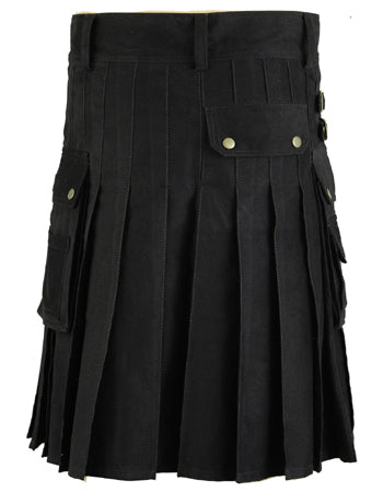 Men's Black Cotton Gothic Utility Kilt