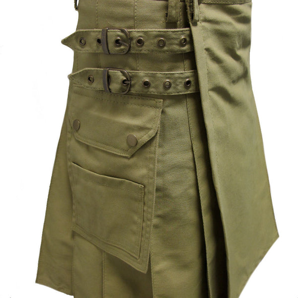 New Men's Khaki Regular Cotton Premium Utility Kilt