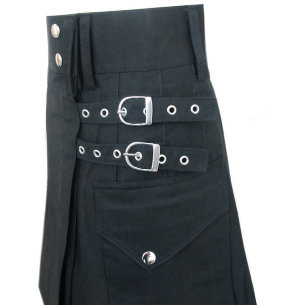 Ladies Black Cotton Utility Kilt