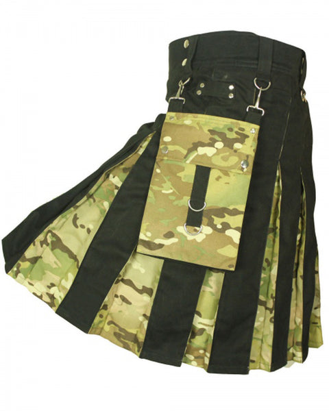 Black Cotton & Digital Camo Detachable Pocket kilt