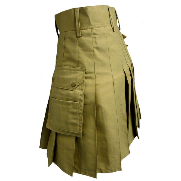 New Men's Khaki Regular Cotton Premium Utility Kilt