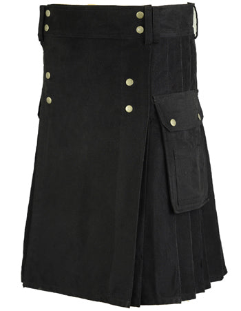 Men's Black Cotton Gothic Utility Kilt