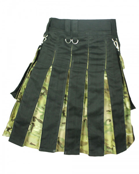 Black Cotton & Digital Camo Detachable Pocket kilt