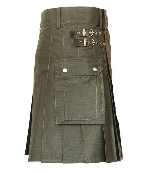 Men's Olive Green Cotton Utility Kilt