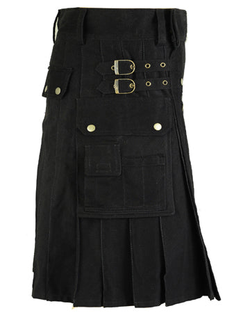 Men's Black Cotton Gothic Utility Kilt