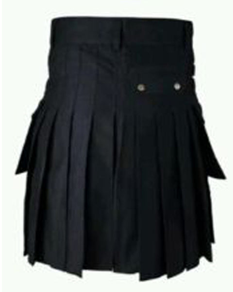 New Men's Black Cotton Front Buttons Utility Kilt