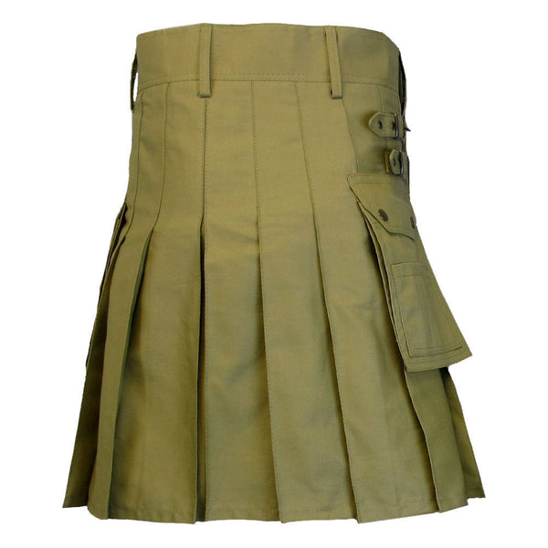 New Men's Khaki Regular Cotton Premium Utility Kilt
