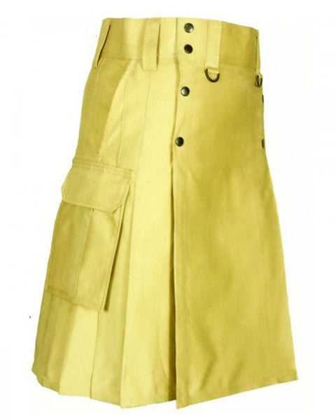 Men's Khaki Slant Pockets Cotton Utility Kilt