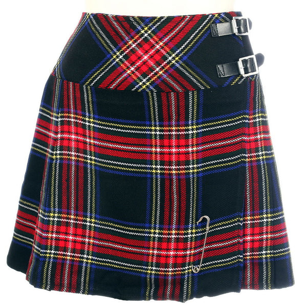 New Ladies Black Stewart Tartan Scottish Mini Billie Kilt Mod Skirt