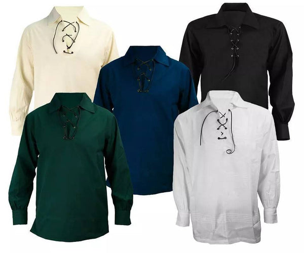 Scottish Highland White Jacobean Jacobite Ghillie Kilt Shirt