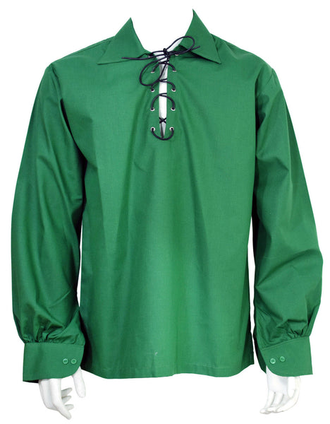 Scottish Highland Green Jacobean Jacobite Ghillie Kilt Shirt