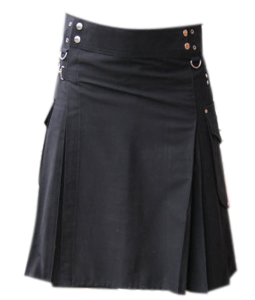 Imperial Black Cotton Utility Kilt For Active Men