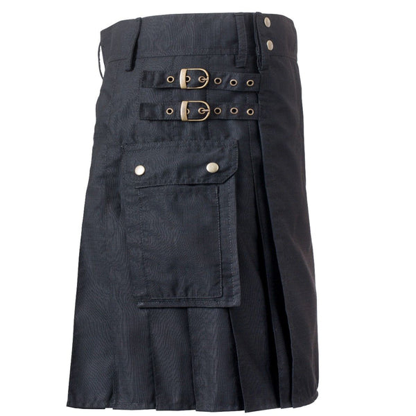 New Men's Black Cotton Regular Kilt