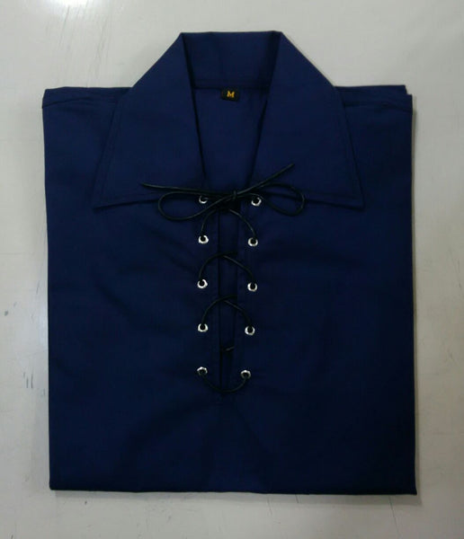 Scottish Highland Navy Blue Jacobean Jacobite Ghillie Kilt Shirt