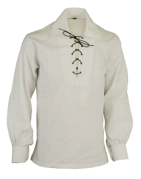 Off White Scottish Highland Jacobean Jacobite Ghillie Kilt Shirt