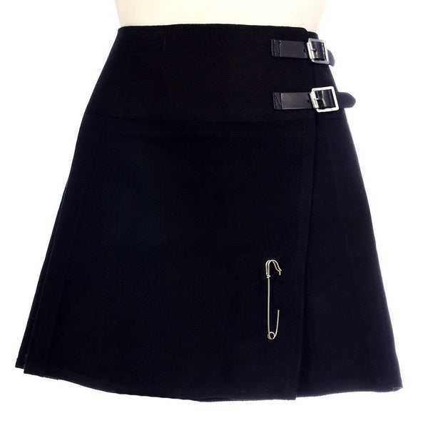 New Ladies Plain Black Tartan Scottish Mini Billie Kilt Mod Skirt