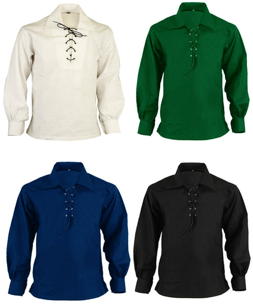 Scottish Highland Royal Blue Jacobean Jacobite Ghillie Kilt Shirt