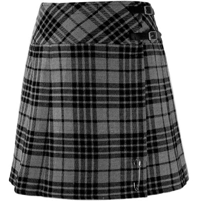 Ladies Grey Watch Tartan Scottish Mini Billie Kilt Mod Skirt
