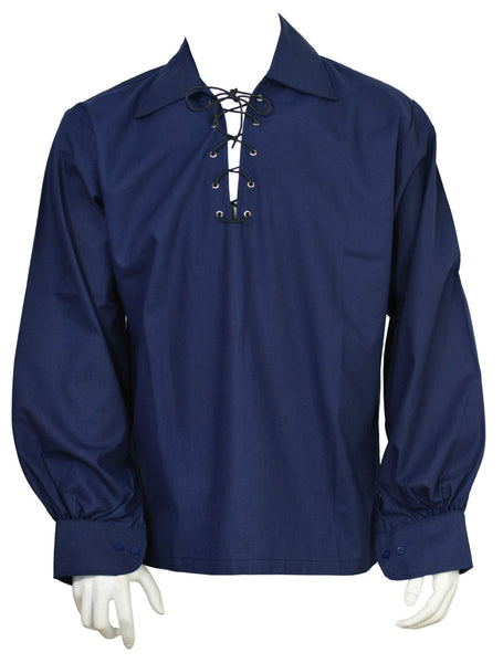 Scottish Highland Navy Blue Jacobean Jacobite Ghillie Kilt Shirt