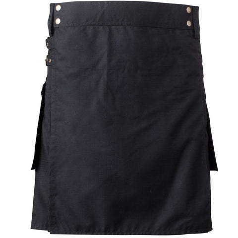 New Men's Black Cotton Regular Kilt | Lit Like LUMA