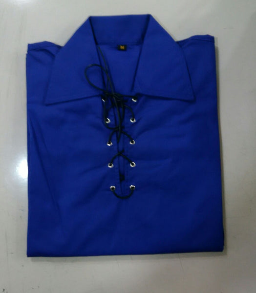Scottish Highland Royal Blue Jacobean Jacobite Ghillie Kilt Shirt