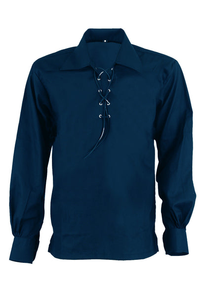 Scottish Highland Navy Blue Jacobean Jacobite Ghillie Kilt Shirt
